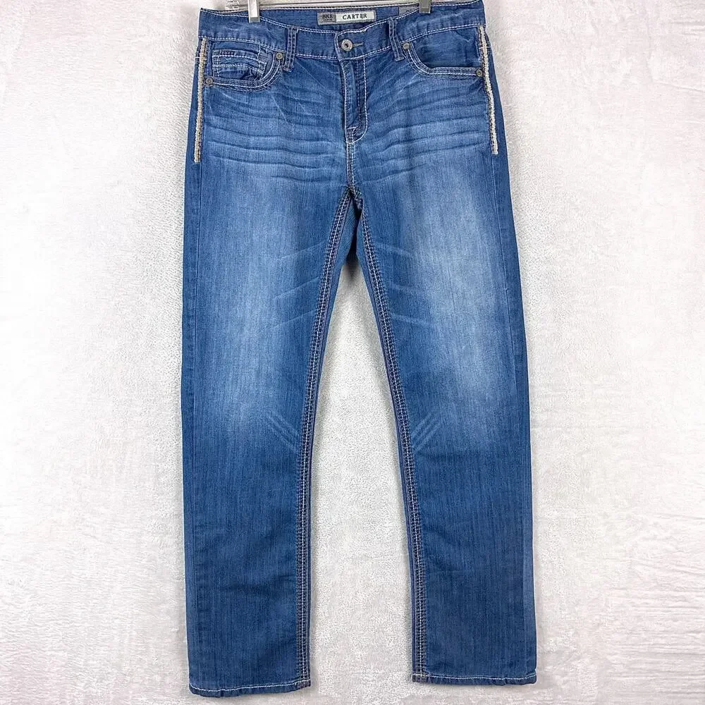 BKE Jeans Mens 34L Carter Faded Whiskered Stretch Western Cowboy Classic Y2K